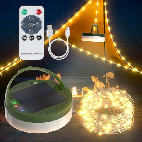 SoulBay Guirnalda de luces solares 2 en 1 recargable por USB con 100 LED, 10 m...