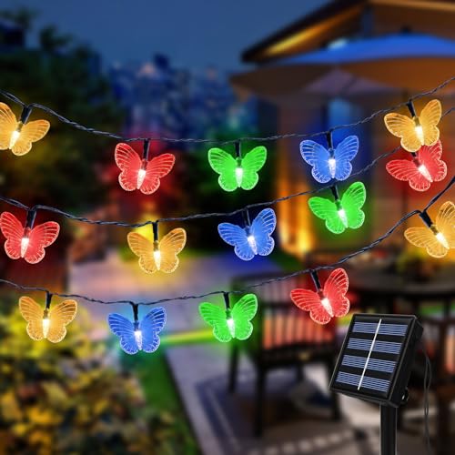 Fohil Guirnalda Luces Exterior Solar, 5M 20 LED Mariposa Cadena de Luces Luces...