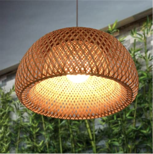 SHIKUN - Lámpara de techo tejida de bambú con pantalla, lámpara colgante de...
