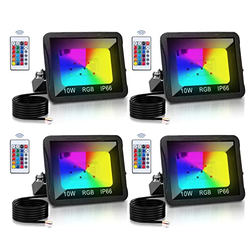 Gimisgu 4 focos LED RGB de 10 W con mando a distancia, IP66, resistente al agua,...